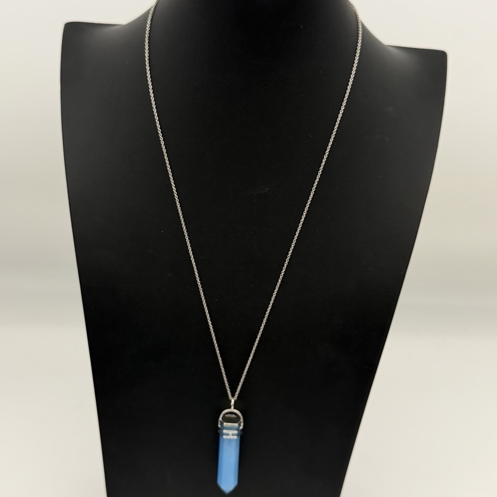 Vtg QVC Sterling Silver NF 925 Blue Jadite Spinel Pendulum Necklace Thailand - Picture 3 of 14